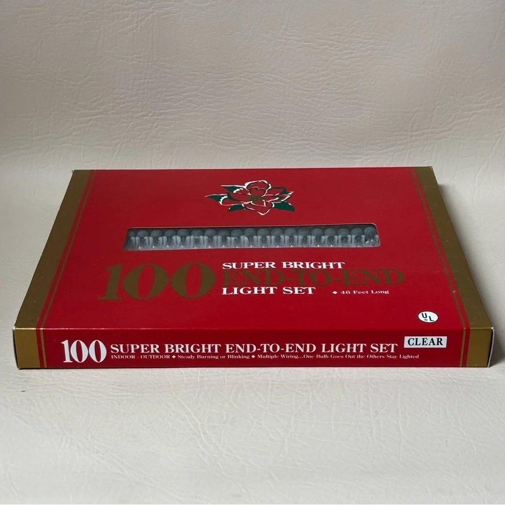 Vtg. Wal-Mart CHRISTMAS LIGHTS - 100 Super Bright End-to-End Light Set - Clear